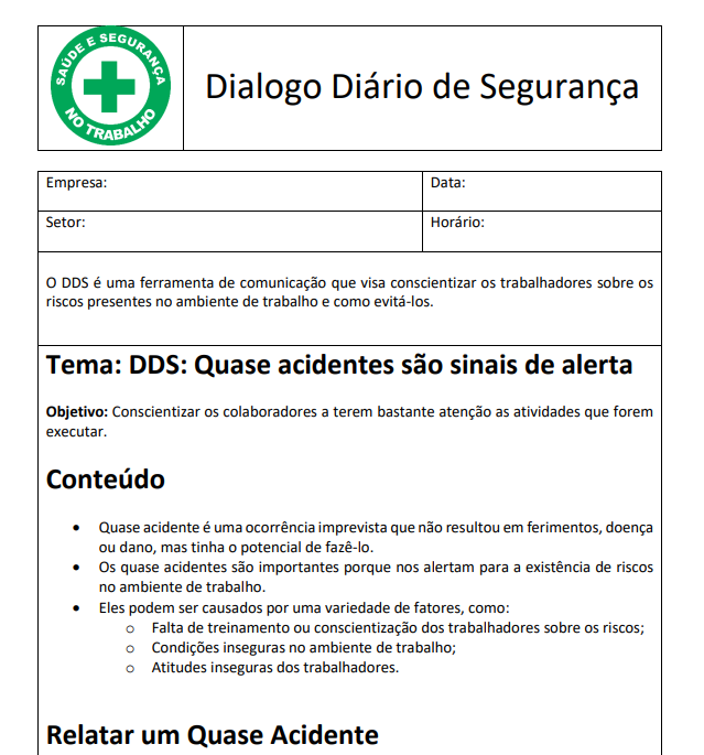 Baixar - DDS: Quase acidentes são sinais de alerta
